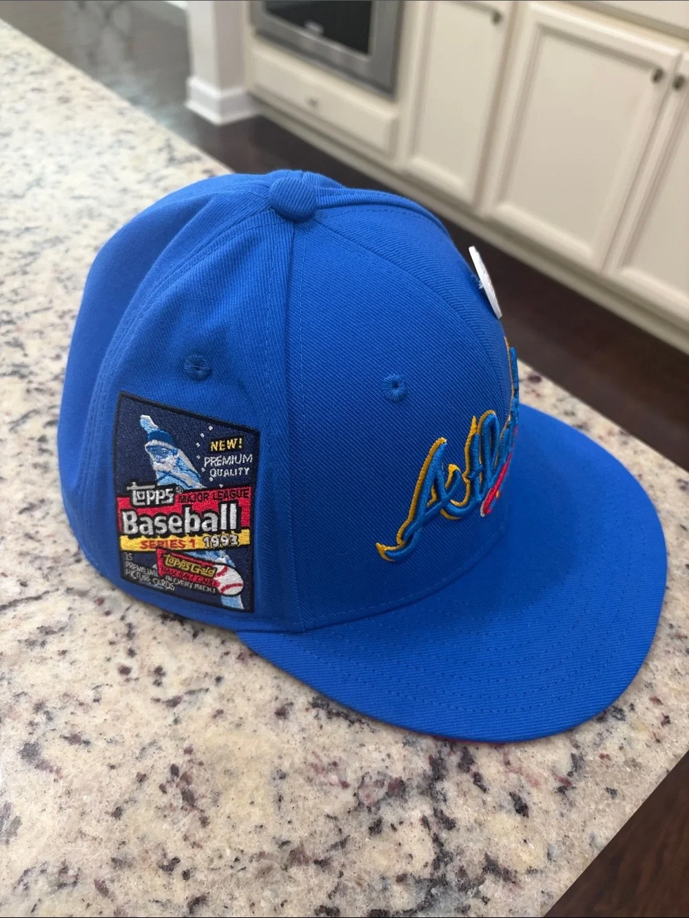 Mitchell & Ness Atlanta Script Royal Blue Snapback Hat